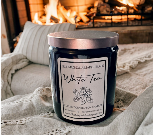 White Tea Candle- Black Container