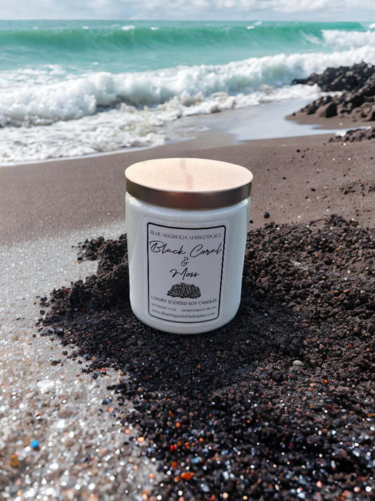 Black Coral & Moss Candle- Black Container